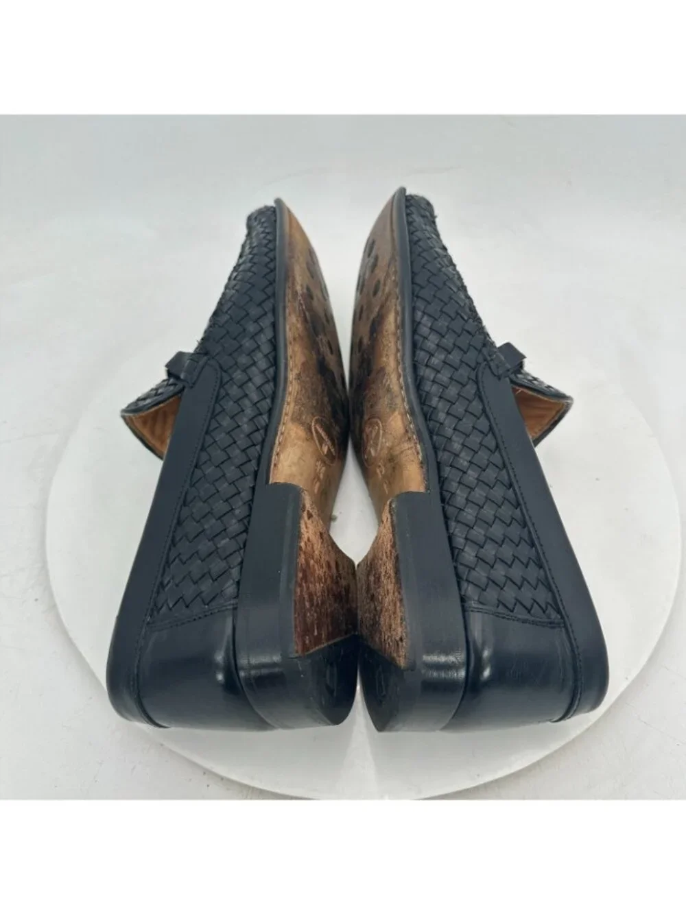 Bruno Magli Men Size 9.5 M Black Woven Leather Silver-Tone Bit Loafers